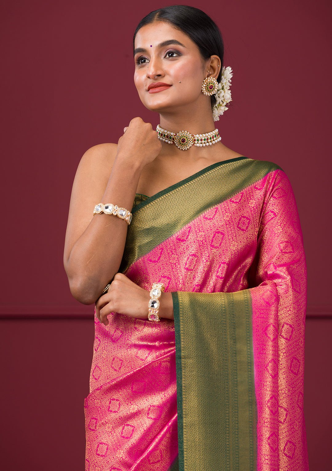 Pink Zariwork Soft Silk Saree - Image 3